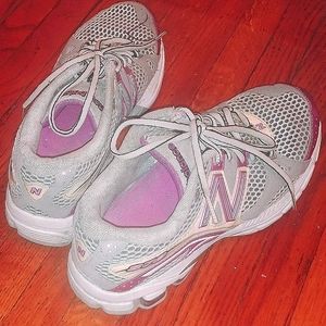 New Balance white and pink sneakers
